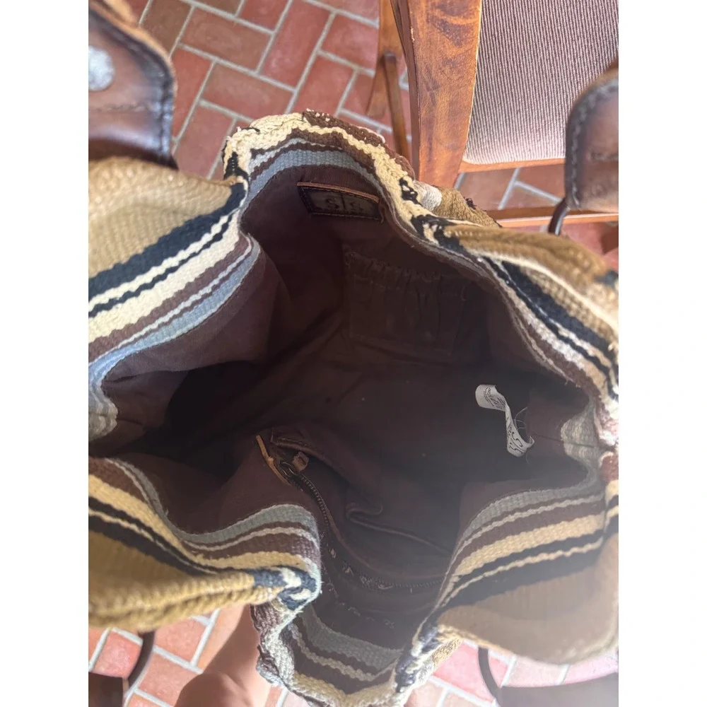 STS Ranchwear Womens Serape Woven Wool Leather Trim Hobo Bag Brown Southwestern